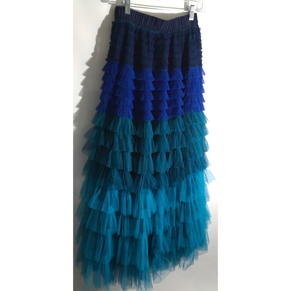 Beulah Style Women's Size Medium Blue Teal Mesh Layered Tiered Ruffle Skirt - Picture 2 of 7